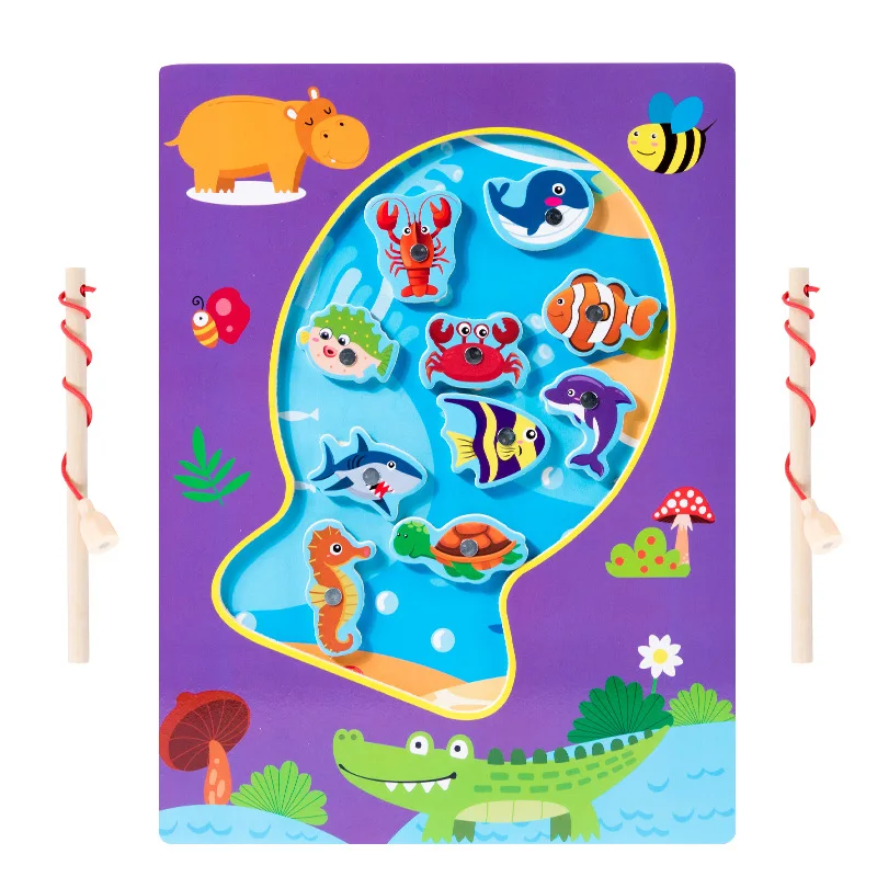 Wooden educational fishing toys magnetic funny fishing game for kids novelty fish toy puzzle preschool