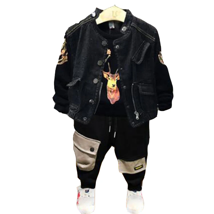Boys Fashionable Denim Vest Personality Three-piece Suit Children Spring and Autumn Suit