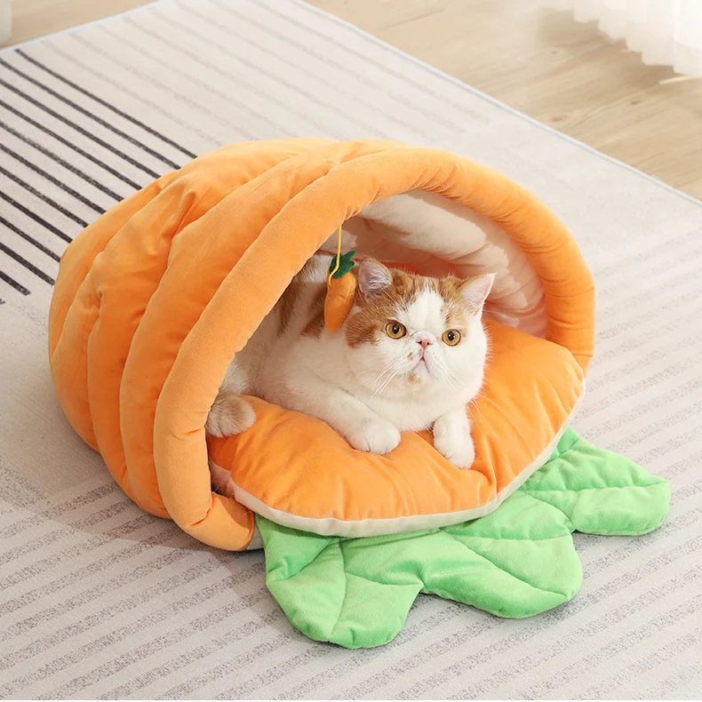 Corn Carrot Shape Detachable Comfortable Warm Dual-Use Indoor Tunnel Nest Cave House Cat Dog Bed