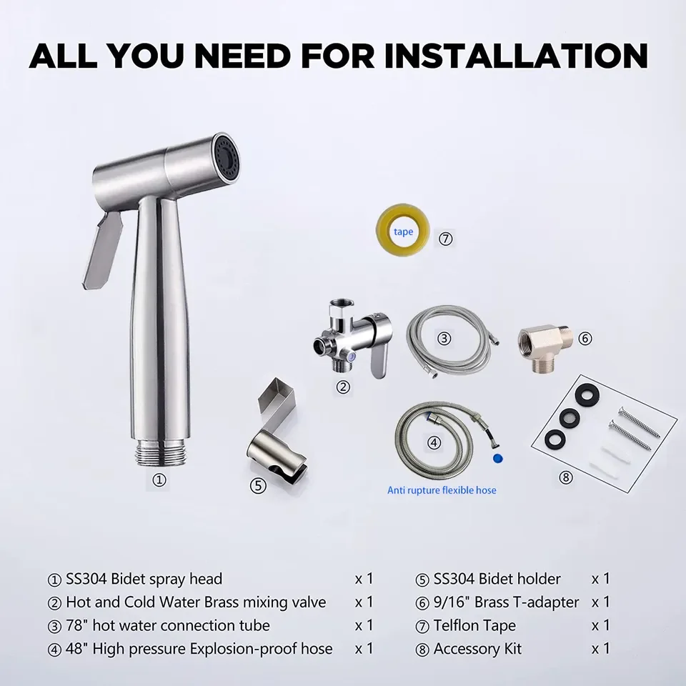 Stainless Steel Sprayer Shattaf Set Handheld shattaf  For Bidet Spray Gun bathroom brass bidet toilet Sprayer