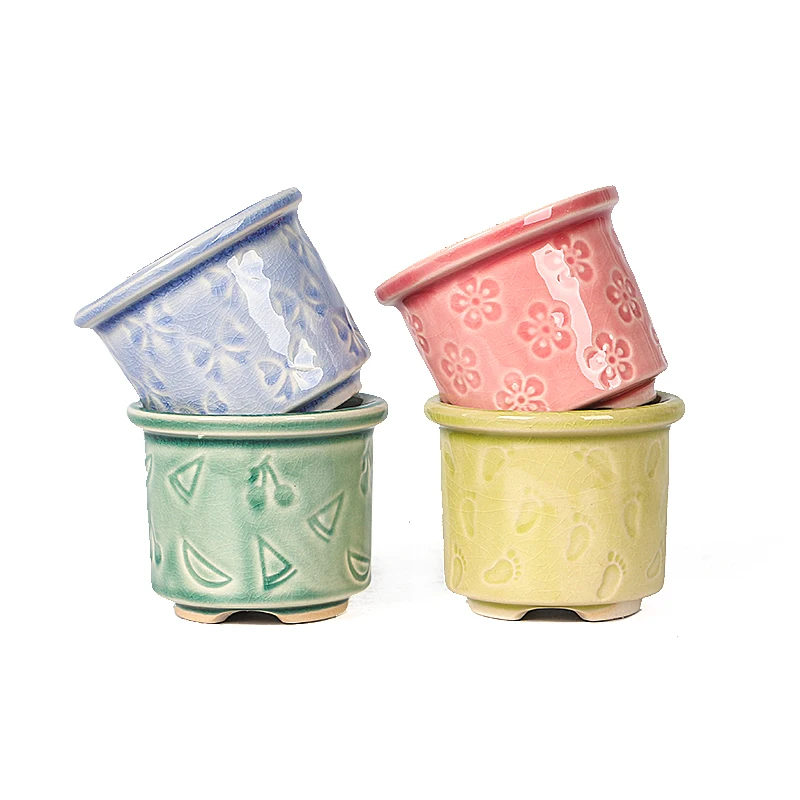 Custom logo mini colorful ceramic pot mini plants vessel ceramic houseplants pot indoor flowerpots