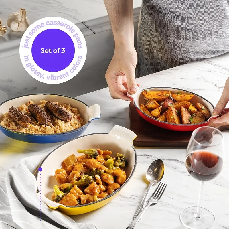 Customize Bakeware 15/20/30cm Enamelled Fish Shaped Cast Iron Baking Pan Cookware And Bakeware Set With Nonstick Coating