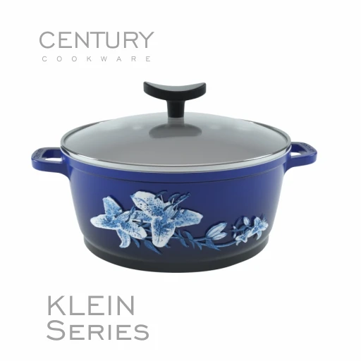 CENTURY Large Capacity 28cm Double Ear Clay Pot Klein Blue Hand Drawn Aluminum Non-Stick Cookware Durable Europe-Style Food Use