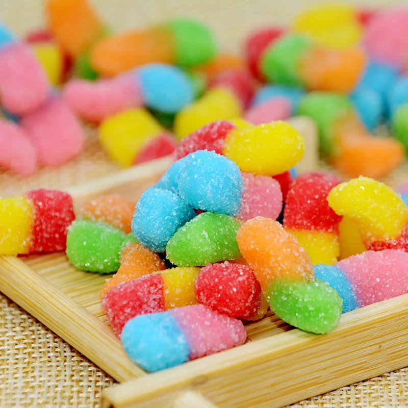 coloful soft Sour sweet delicious halal Cherry Lemon Strawberry Grape Orange Lime Trolli Sour Bite Crawlers Worms shaped Gummy