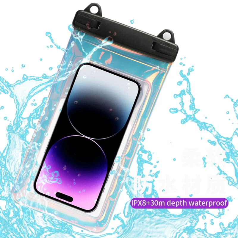 IPX8 Laser PVC Waterproof Cell Phone Bags Adjustable Custom Cellphone Pouch Outdoor Mobile Swim Travel Waterproof Bag
