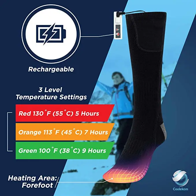 Wholesale Custom Rechargeable Battery 3 Heating Settings Thermal Sock Winter Skiing Electric Heated Socks Warm Cotton Socks