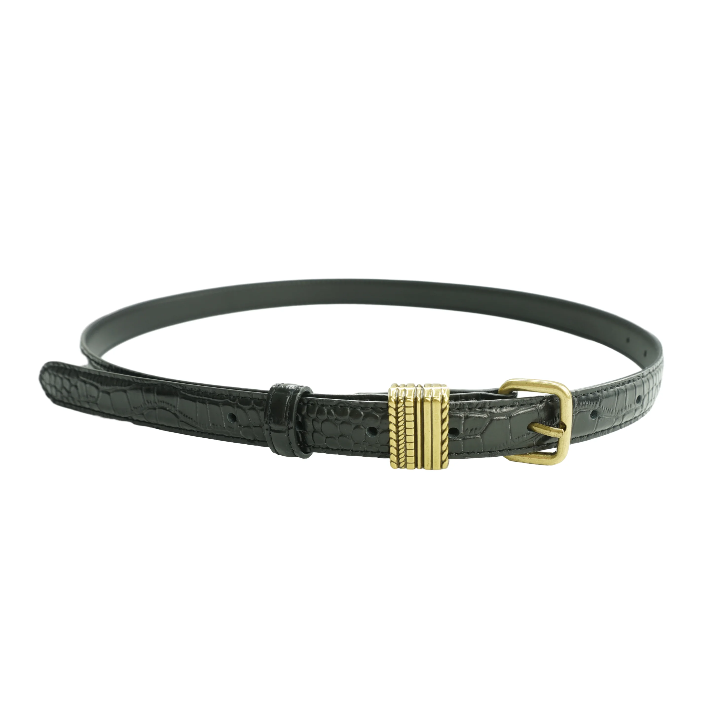 Customized Alligator Embossed Leather Antique Copper Plating Ring Fashion Belt Trendy Genuine Leather Belts