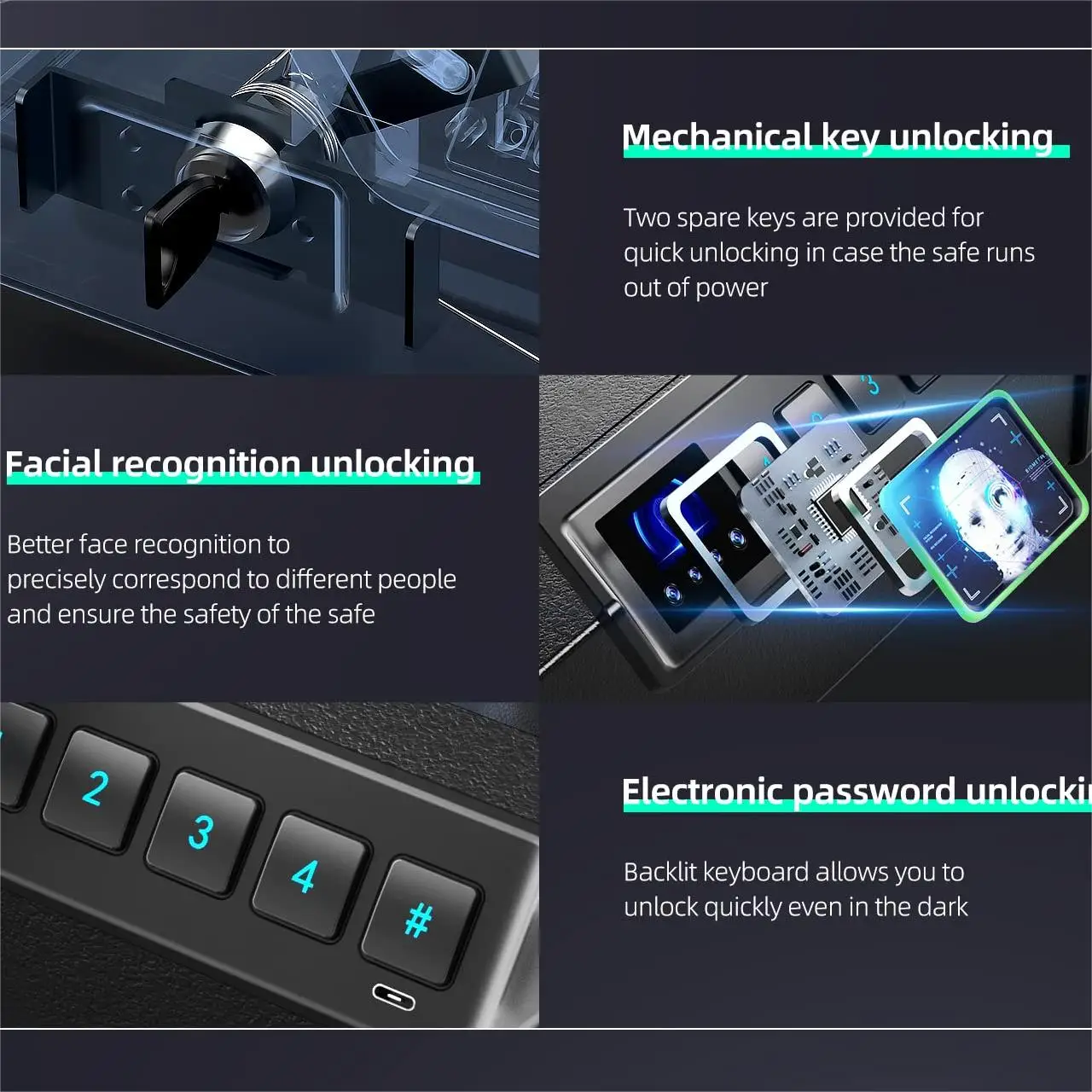 Facial Recognition Gun Safe Suitable for home nightstand, and car use safe box