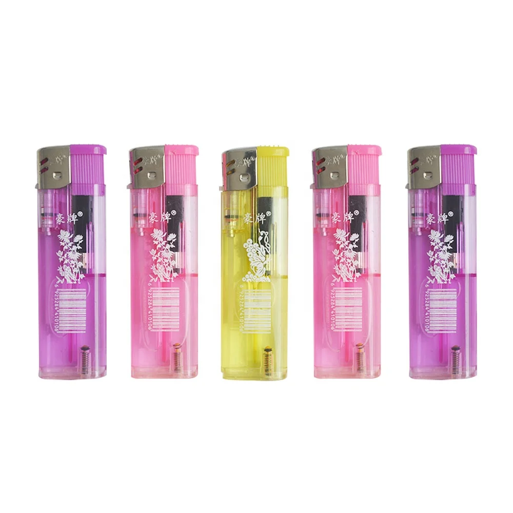 Electric Slim Pink Transparent Bright  Plastic Flame decorative Lighter