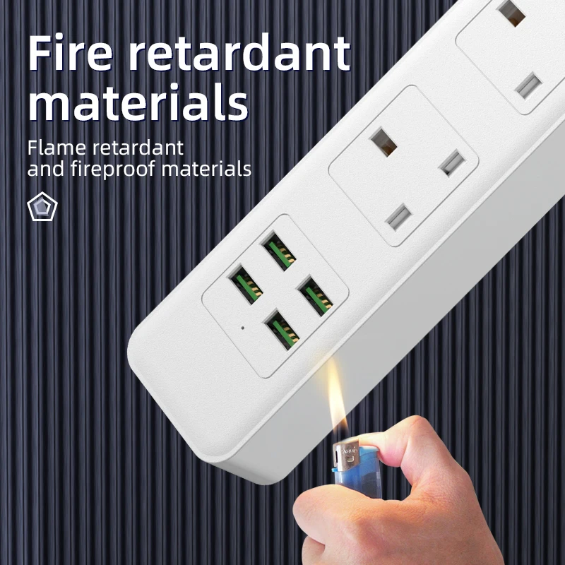 High quality 4 way 3m white extension socket uk surge protector power strip plug with 4 usb port
