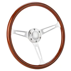 Real Wood 380mm Drift Racing Car Steering Wheel, Deep Dish Classic Car Wooden Grain Steering Wheels