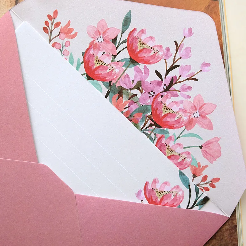 Customized Custom 4-color offset printing Envelope and writing paper Packaging Wallet Business Ordinary Logo floral letter set