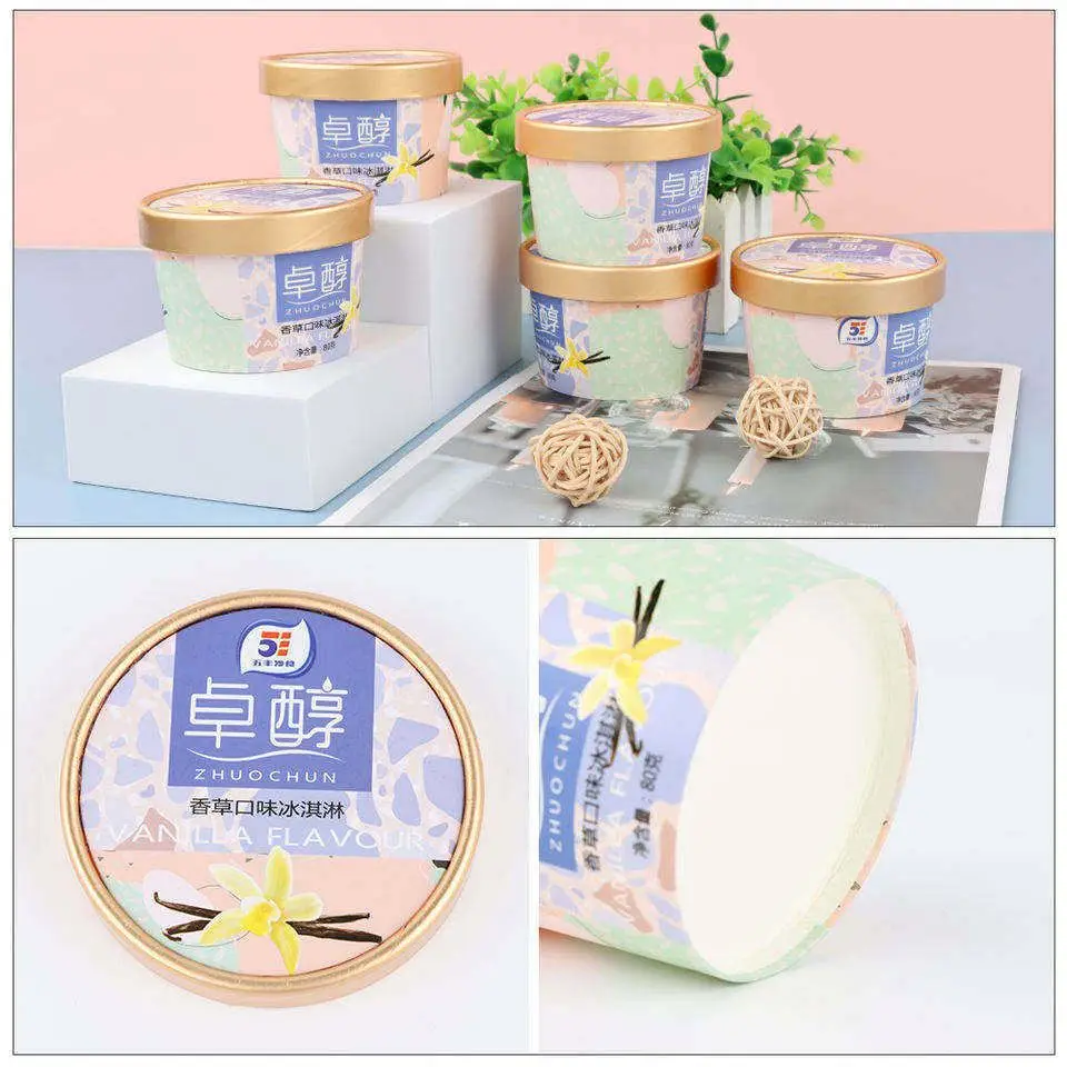 custom printed logo 3.5oz 4oz 5oz 6oz 8oz small biodegradable disposable square branded cups for ice cream and yoghurt