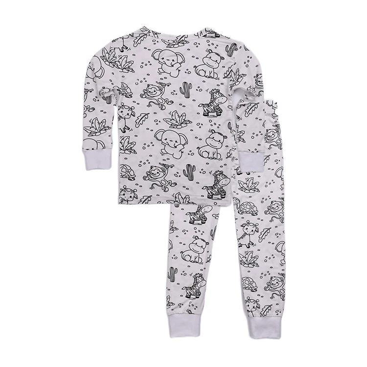 2024 New Bamboo Viscose Drawing Kids Boys And Girls Pajamas Set DIY Coloring Sleepwear For Children