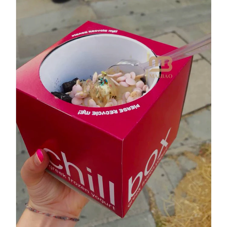 Custom printed frozen yogurt packaging cup disposable frozen food box packaging fruits yogurt cup milk ice cream take away box