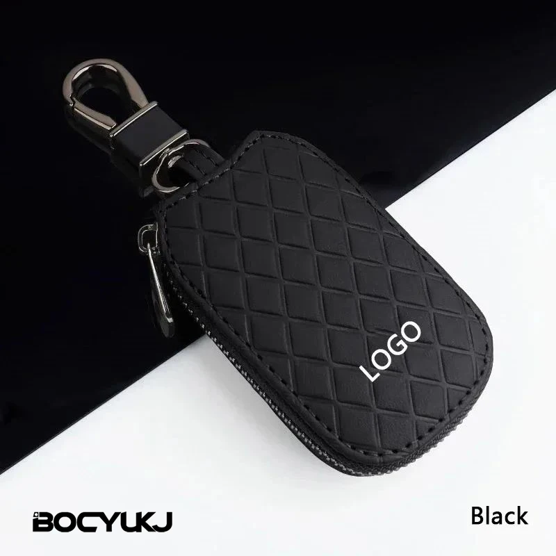 Leather Car Key Case Universal Keychain With Metal Logo For BMW Mercedes Audi VW MINI AMG TRD M Key Cover Protector Accessories