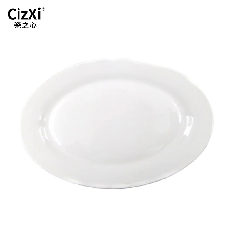 Daily dinner tableware high quality dessert snack steak pizza salad white oval ceramic plate for hotel home restaurant