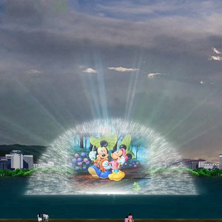 Musical Dancing Water Screen Film Fountains Water Screen Light Show With Projector