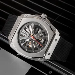 Waterproof Square Luxury Brand OEM Skeleton Stainless Steel Mechanical Automatic Wrist Watches Mens
