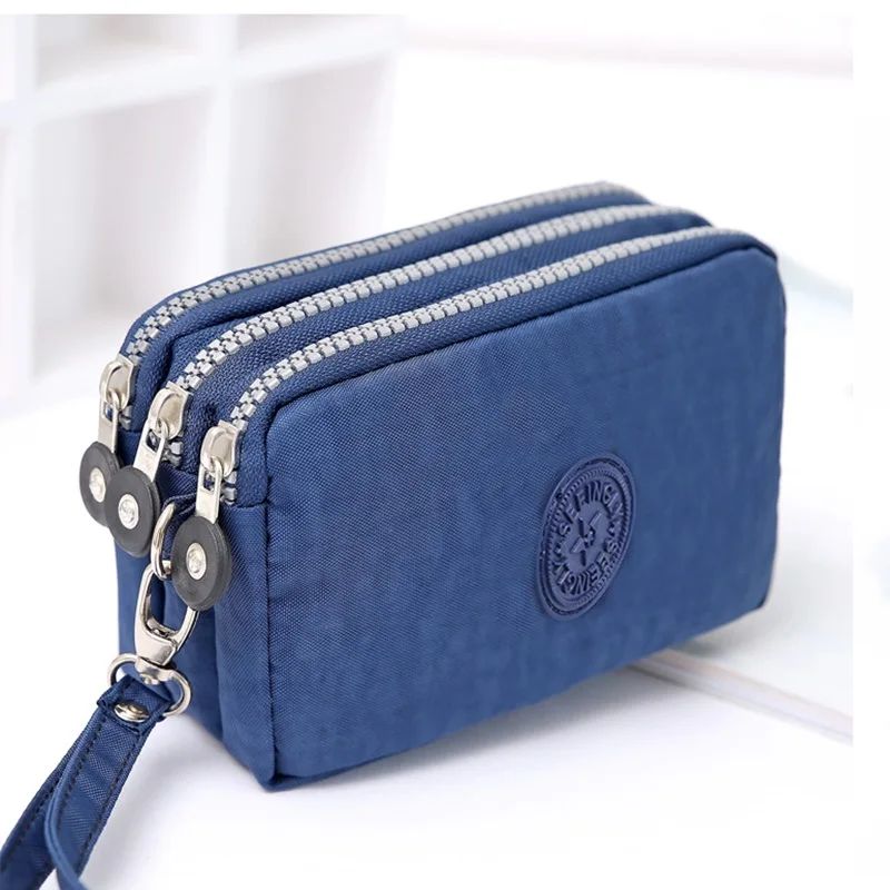 2022 New Coin Purse Women Small Wallet Washer Wrinkle Fabric Phone Purse Three Zippers Portable Make Up Bag 8 colors