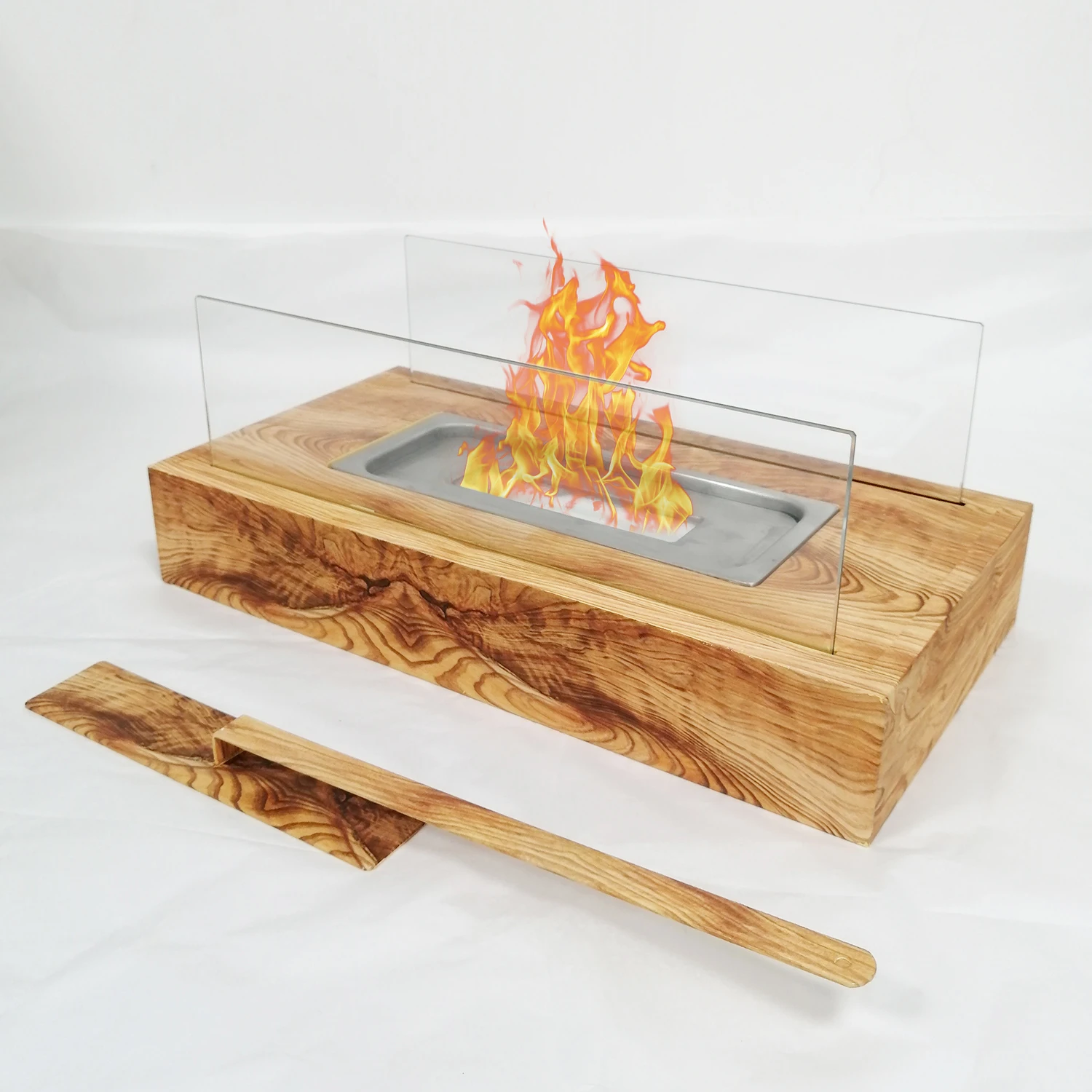 Wholesale Tabletop wood grain Fire Pit Modern Design Smokeless Indoor Table Top Bio Ethanol Fire Pit Table Ethanol Fireplace