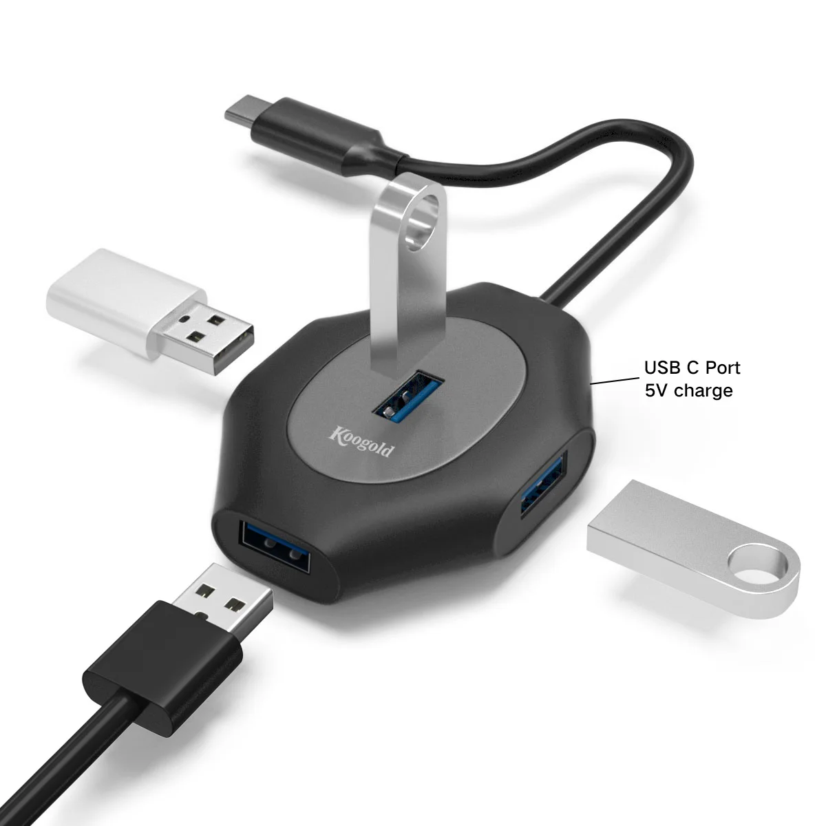 Koogold 4 в 1 Type C концентратор с USB 3,0*4 + Type c порт док-станция для IPhone/Macbook/ноутбука, как USB-C концентратор