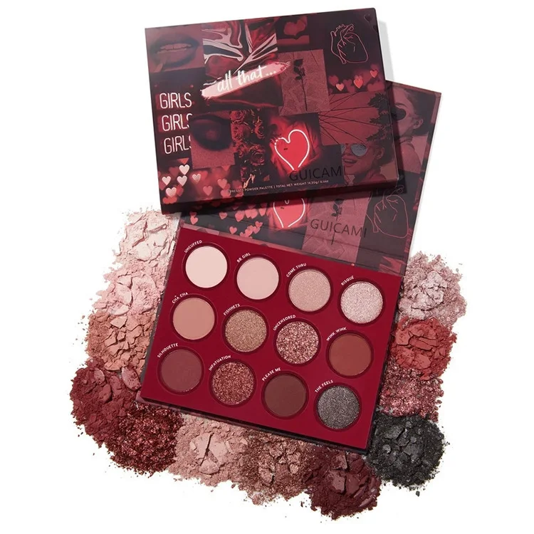 12 Colors Power Matte Pearl Glitter Eye Beauty Makeup Long Lasting Shiny Valentine Eyeshadow Palette