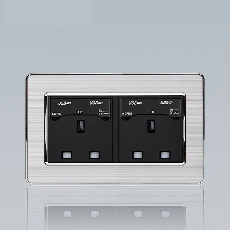 3 Pin двойные электрические настенные розетки с неоновым светодиодом