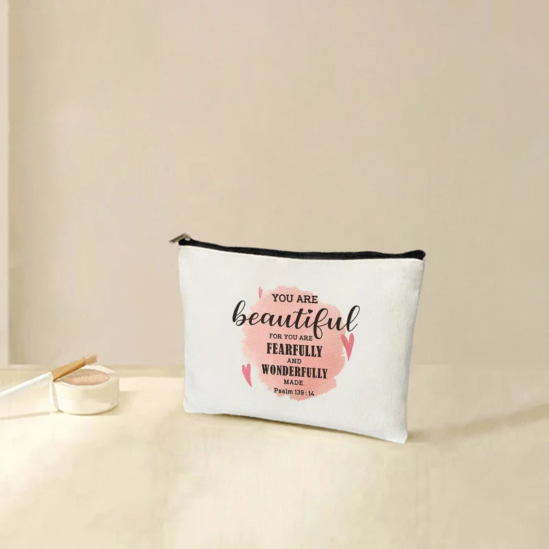 1 pc Inspirational Christian Gifts for Women pattern Personalized Makeup Bag Travel Toilet Storage Bag Cosmetic Pouch
