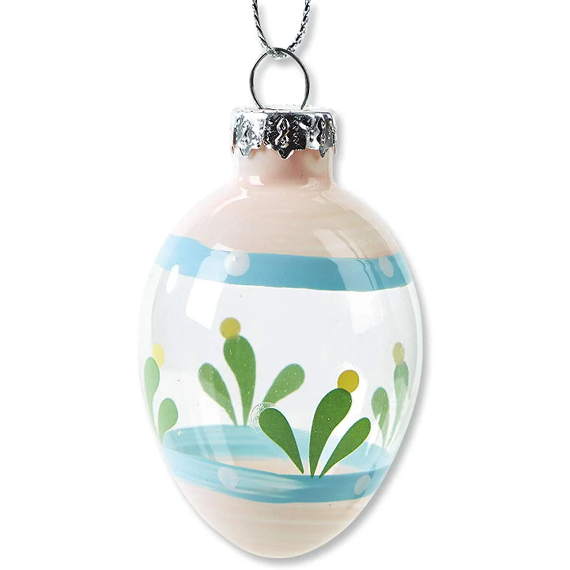 Hot sale hand printing artificial blown clear glass ornament spring decor Easter mini hanging eggs Eco-friendly