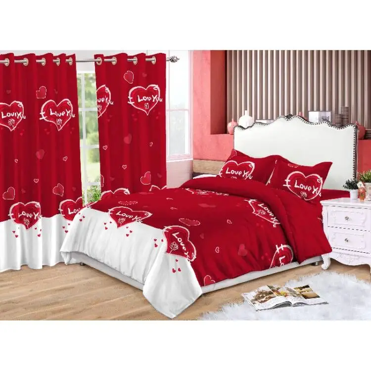 African Style Custom multi size Polyester Sheet and flower Curtain Matching Set 6pcs