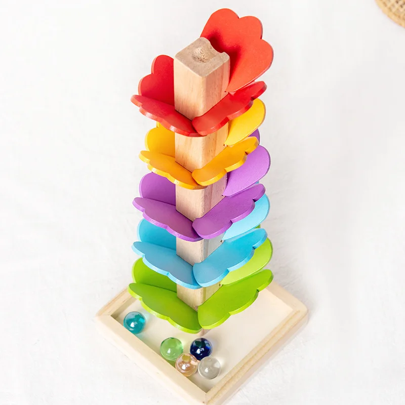Educational Interactive Wooden Marble Sounding Tree Fallen Leaves Ball Marble Ball Running Game