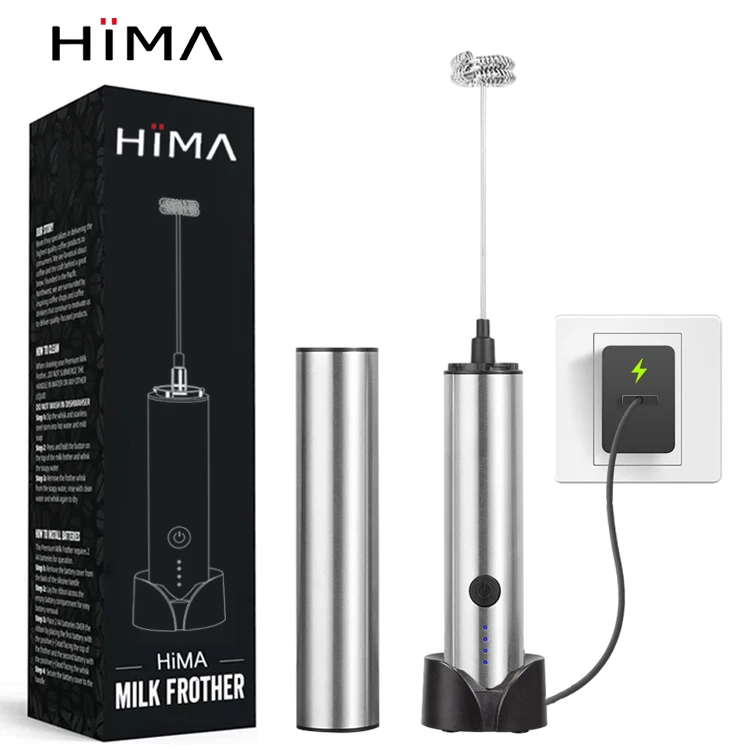 HIMA 3 Speed Portable Handheld Milk Frother USB Rechargeable Electric Foam Maker Drink Mixer Milk Frother With Stand