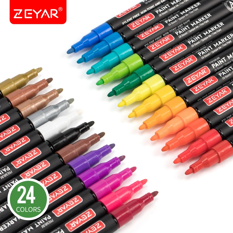 ZEYAR Paint Pens Fine Point Oil based Paint Marker for Rock Painting and DIY 24 Colors Amazon Hot selling