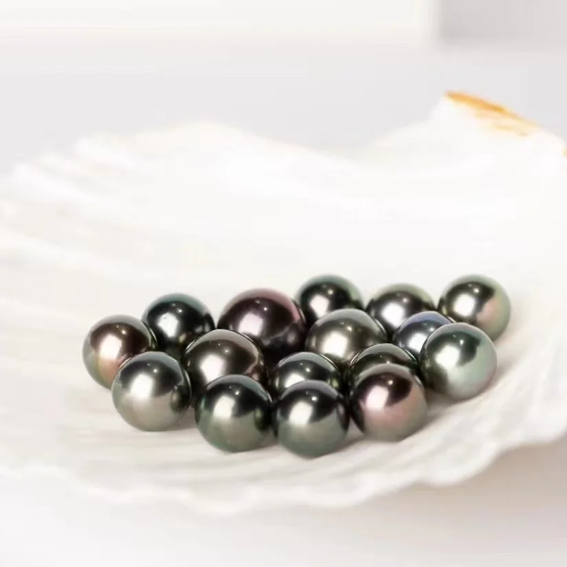 High quality Tahiti  Southsea Akoya Loose Pearl Strong Luster Roundness Saltwater Pearl Colorful Black Pearl Necklace Jewelry