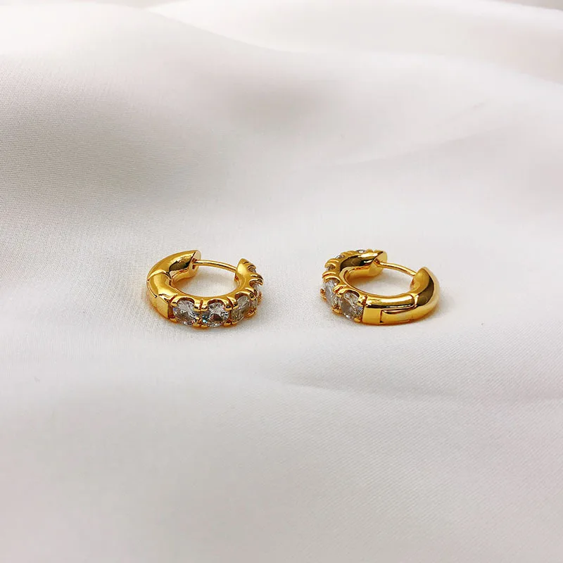 Gold plated copper 18k gold plated holiday gift fashion hoop green rhinestone earrings