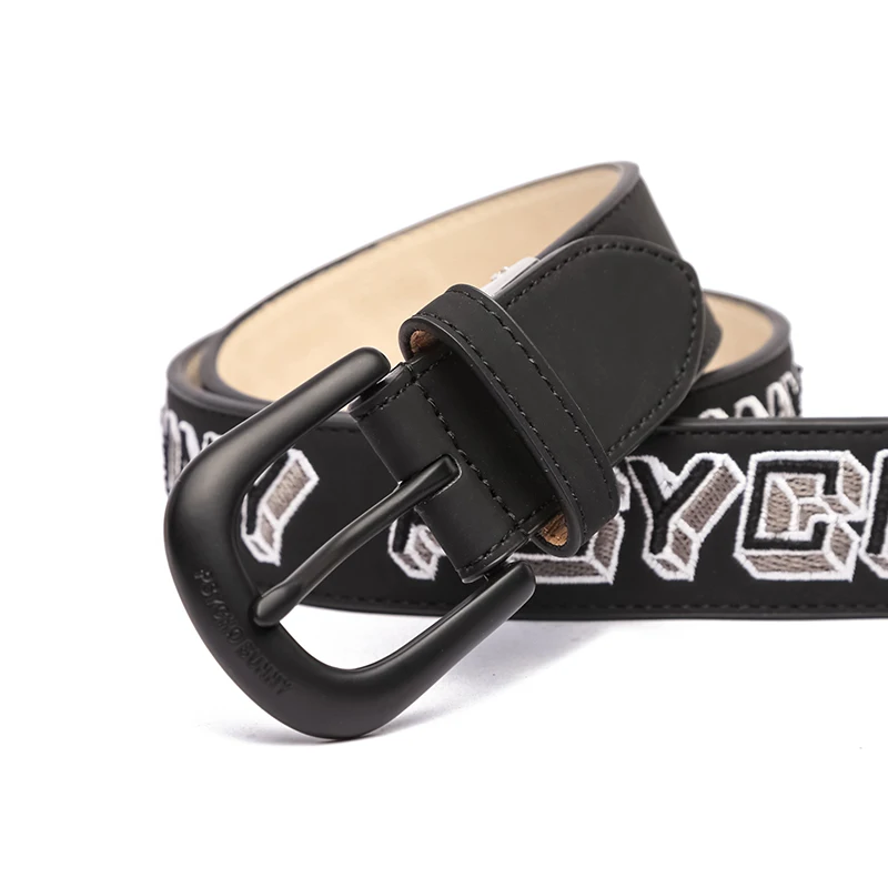 New design fashion men Golf belt black white color with jacquard weave OEM women belt pu leather Straps pin buckle
