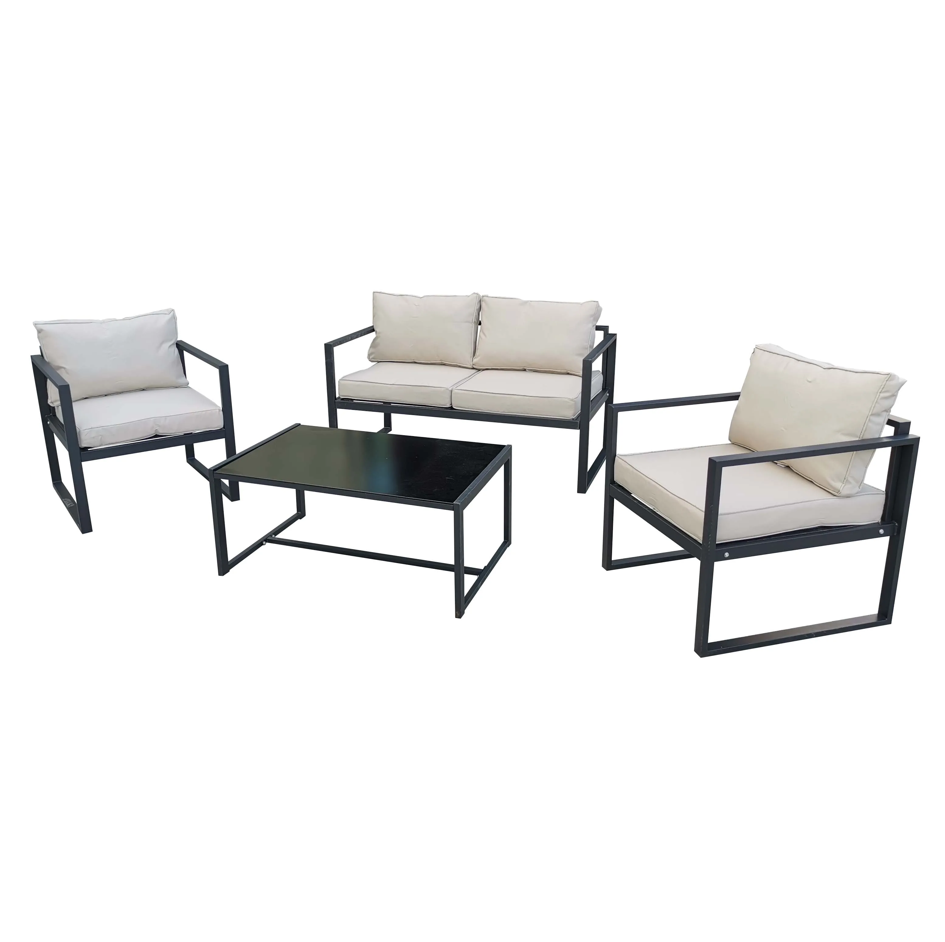 Полностью металлическая мебель для патио, наружная мебель, садовый простой стальной диван для разговора, наборы с подушкой, 4 шт.