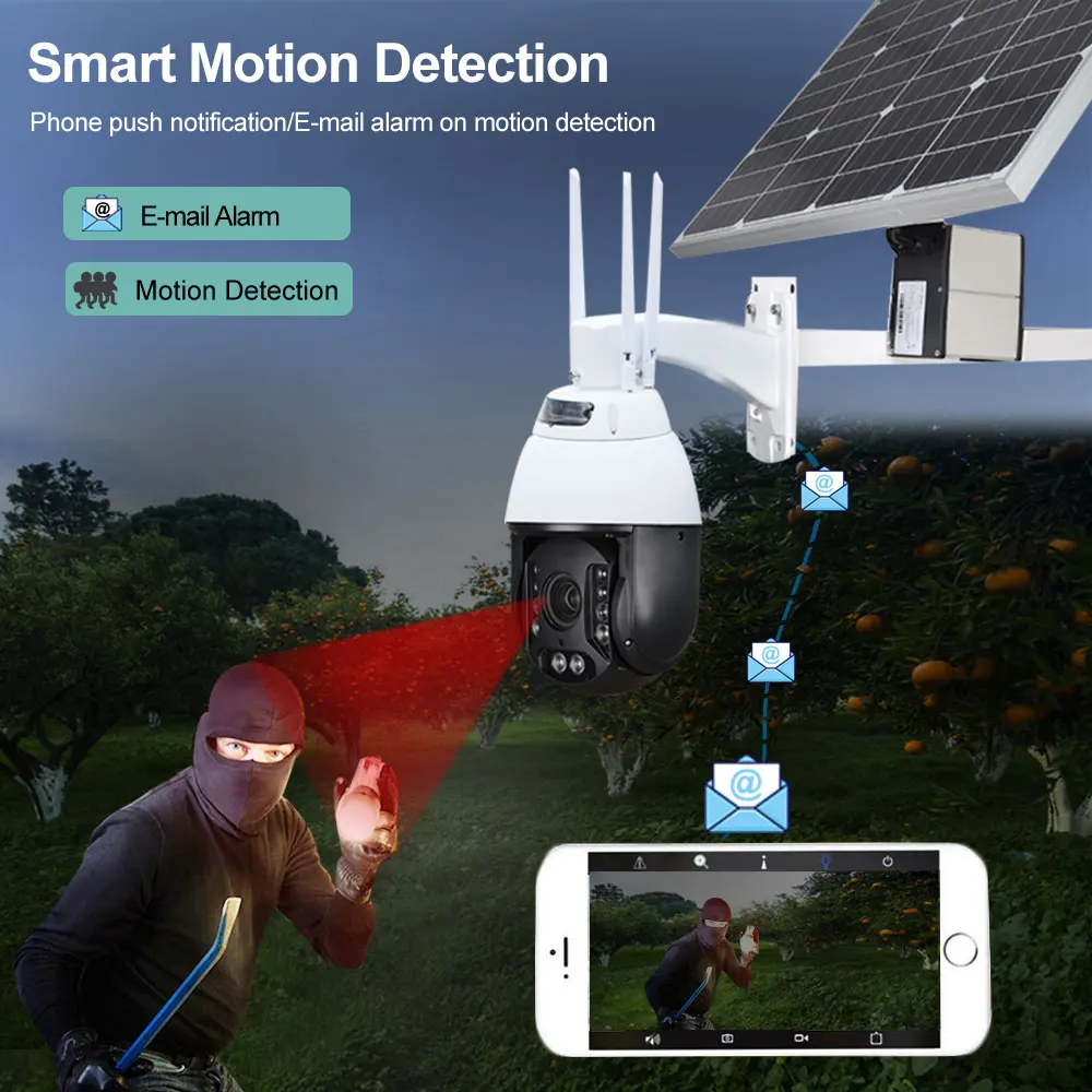 
CCTV Security Outdoor Solar Li-battery Power Energy wireless 3G 4G LTE PTZ Camera IP 1080P 20X Zoom Night Vision 150M P2P CAMHI 