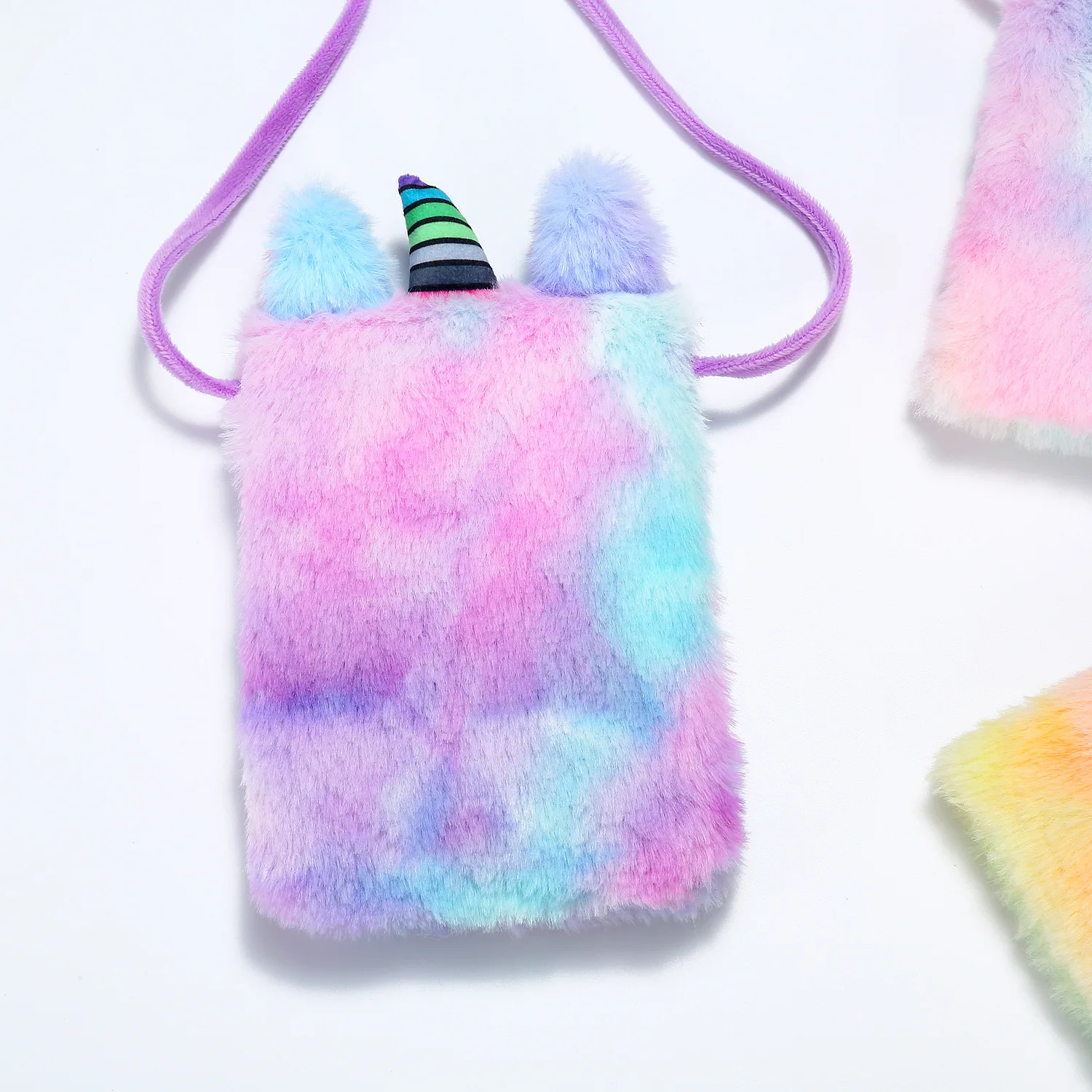 2023 Cute Girls Coin Purse Mobile Phone Kids Baby Crossbody Bag Cartoon Unicorn Plush Shoulder Bag