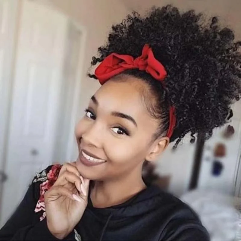 Afro Hair Puffs Drawstring Ponytail Synthetic Afro Kinky Curly Hair Bun Hairpieces