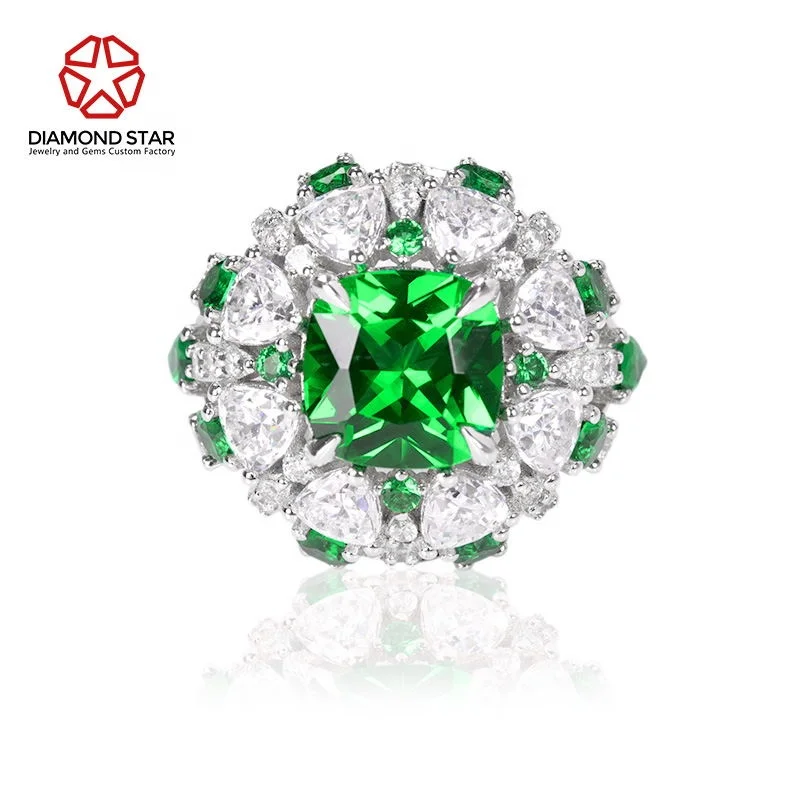 DiamondStar Emerald engagement ring White Gold Gemstone Rings emerald cut moissanite ring lab grown ruby