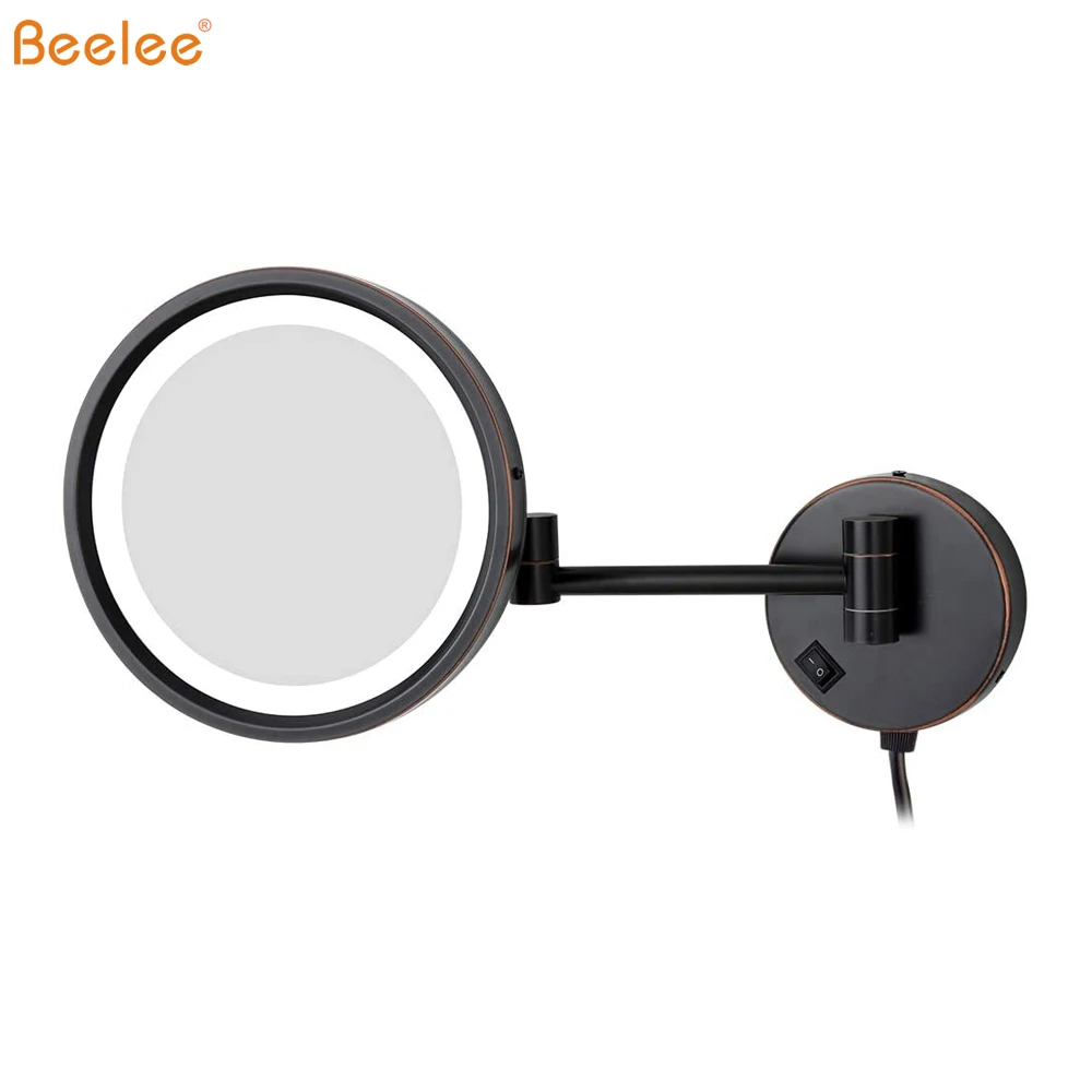 Beelee Bathroom Oil Rubbed Bronze Adjustable LED Lighted Wall Mount Cosmetic Shaving Mirror with 3X Magnification