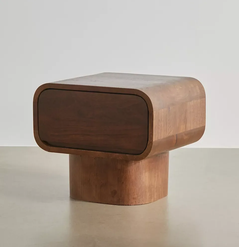 Hotel Furniture Minimalist Bedside Table Classic Curved Wooden Bedroom Nightstands with Drawer