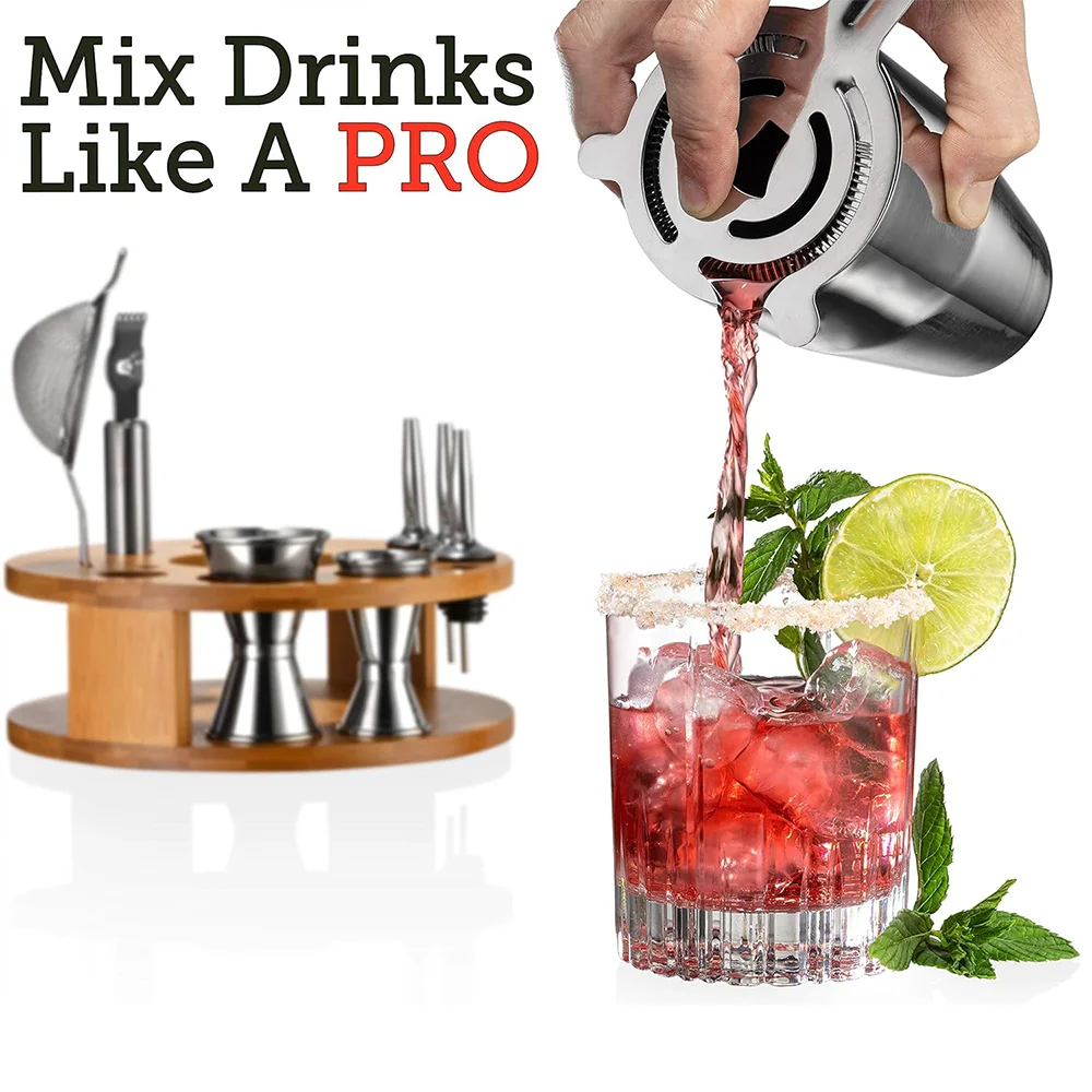 15 Piece Bartender Kit Stainless Steel Cocktail Shaker Set Mixology Tools Bar & Wine Accessories Drink Mixing at Home Gadgets
