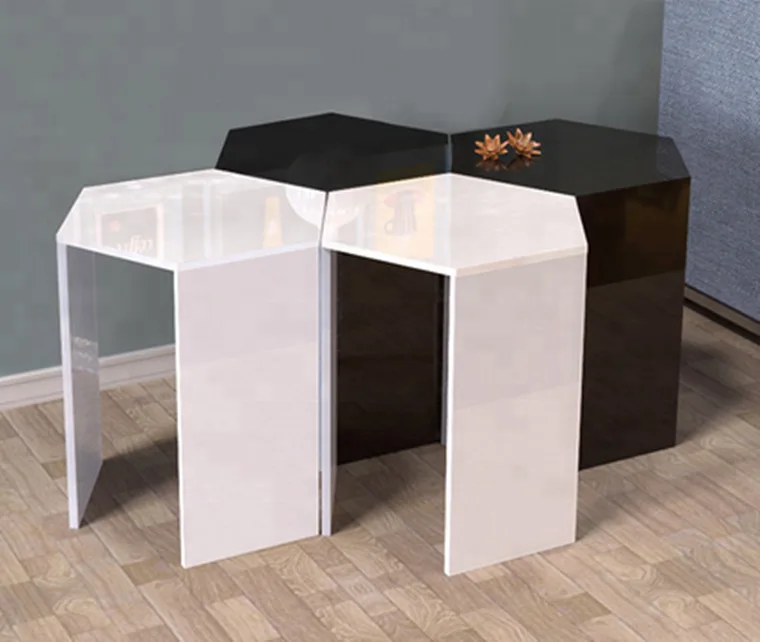 Custom Transparent Furniture Home Decoration Multi-functional Hexagon Coffee Conference Table Acrylic Table