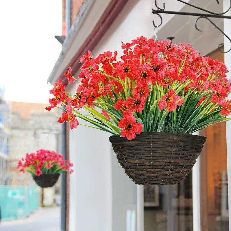 Spring Decoration UV Resistant Faux Outdoor Plastic Greenery Shrubs Plants 12 Bundles Artificial Flowers for Outdoor Decoration