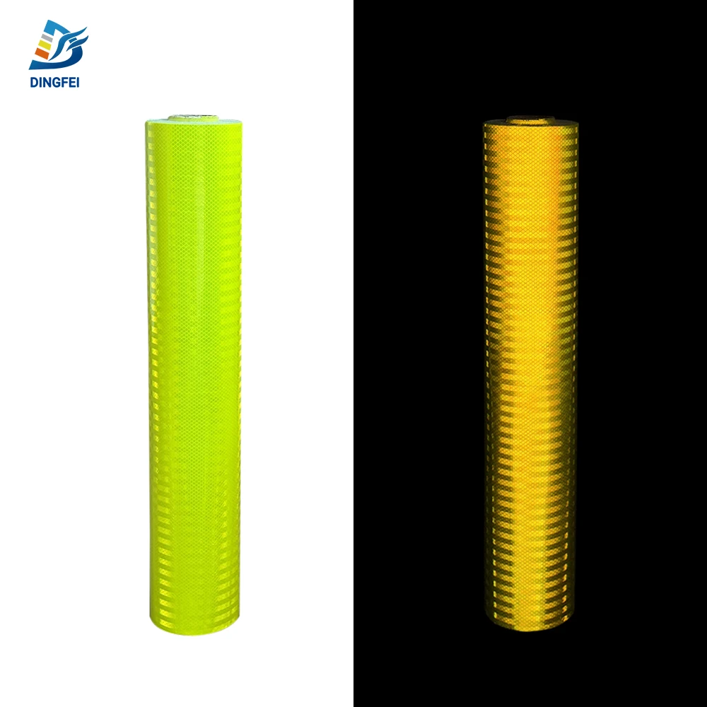 Fluorescent Yellow EN12899 RA Class RA2 Micro Prismatic Adhesive Reflective Sheeting with Mesh Backing
