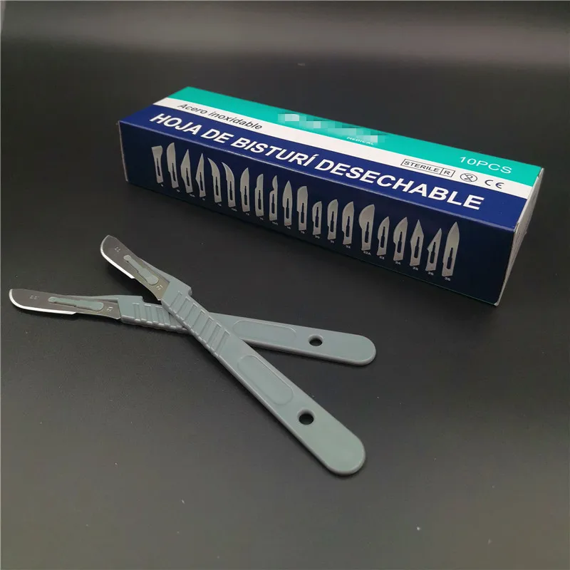 Disposable Medical Sterile Surgical Stainless Steel Scalpel Blade with Grey Plastic Handle NO. 21