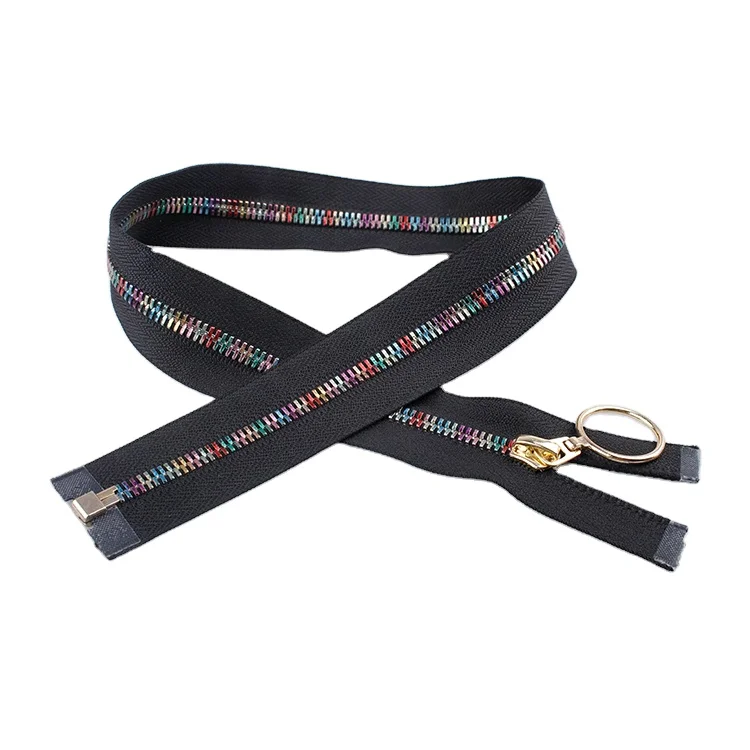 
Low MOQ 3# 5# 7#10# Reversible Nylon Coil close end Zipper Tape Metal Zipper Luxury color teeth with rainbow 